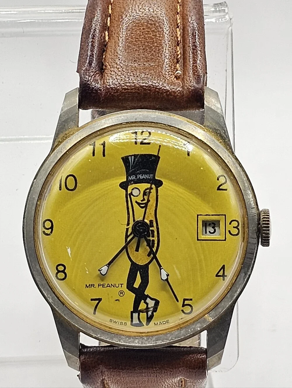 1970's Vintage Mr. Peanut Premium Swiss Watch Date Mechanical 34mm Running